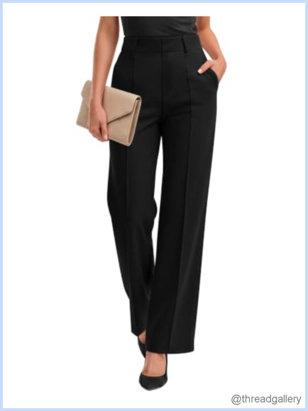 Womens High Waisted Wide Leg Work Pants Pull On Pleated Front Office Trousers